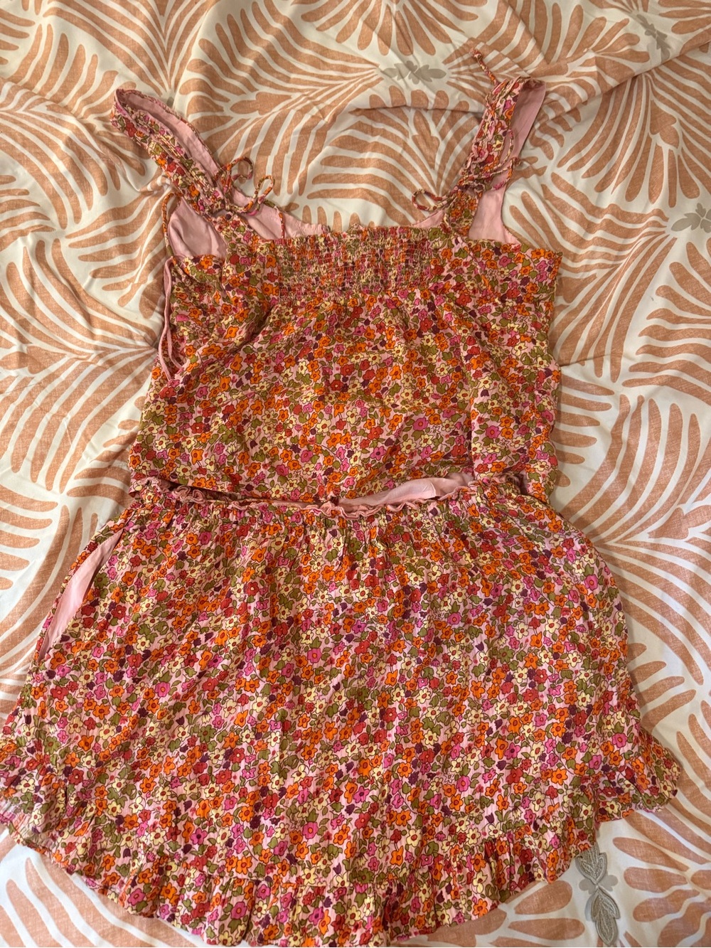Free People Pink Orange Floral Smocked Romper